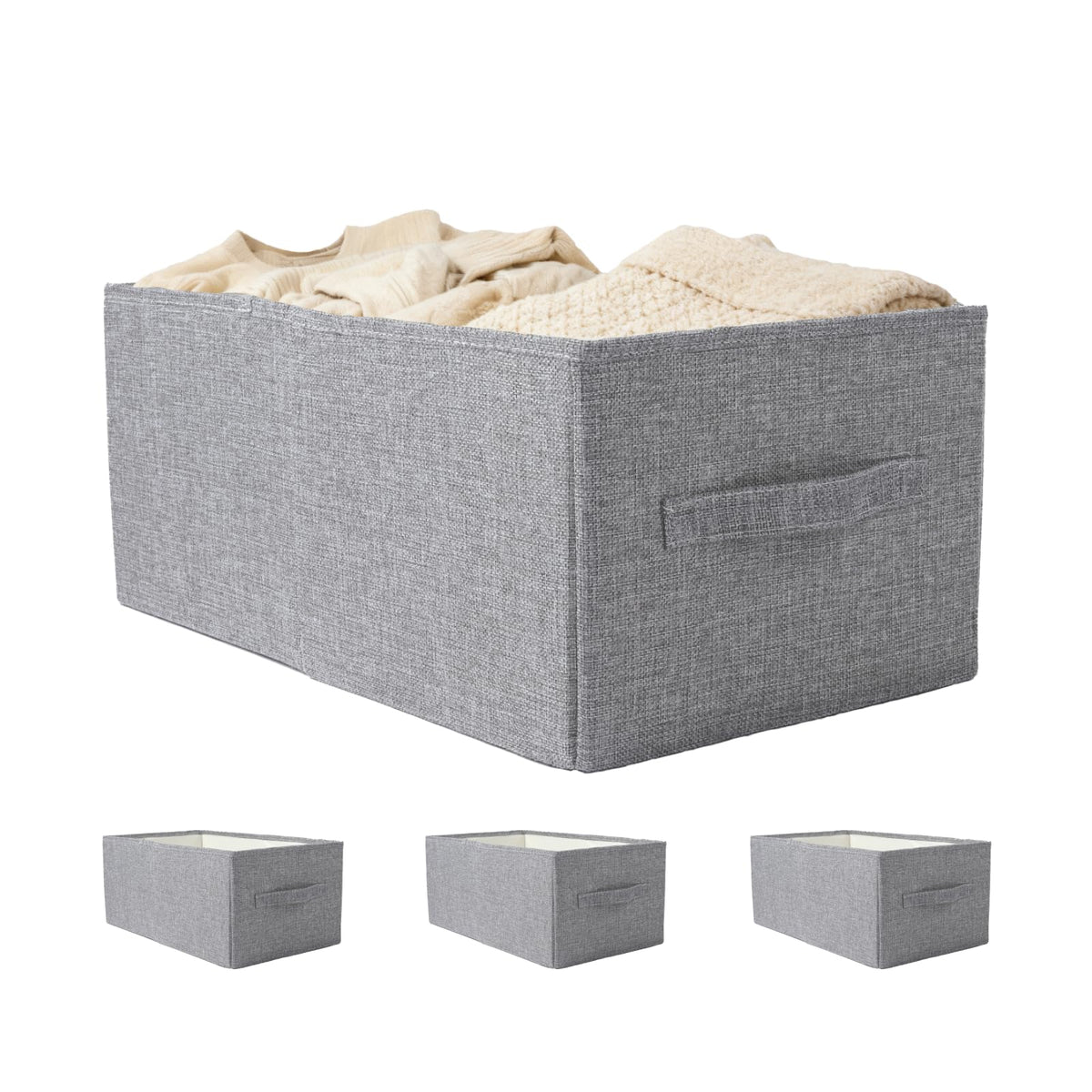 Pomodee 3 Pack Linen Storage Baskets with Handle,Large Foldable Closet Storage Bins for Shelves, Toys, Sheets, Clothes Organizat