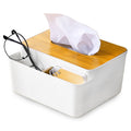 Funblast Tissue Box Holder With Compartment  Bamboo Cover Plastic Tissue Box, Multipurpose Tissue Paper Box, Napkin Holder For