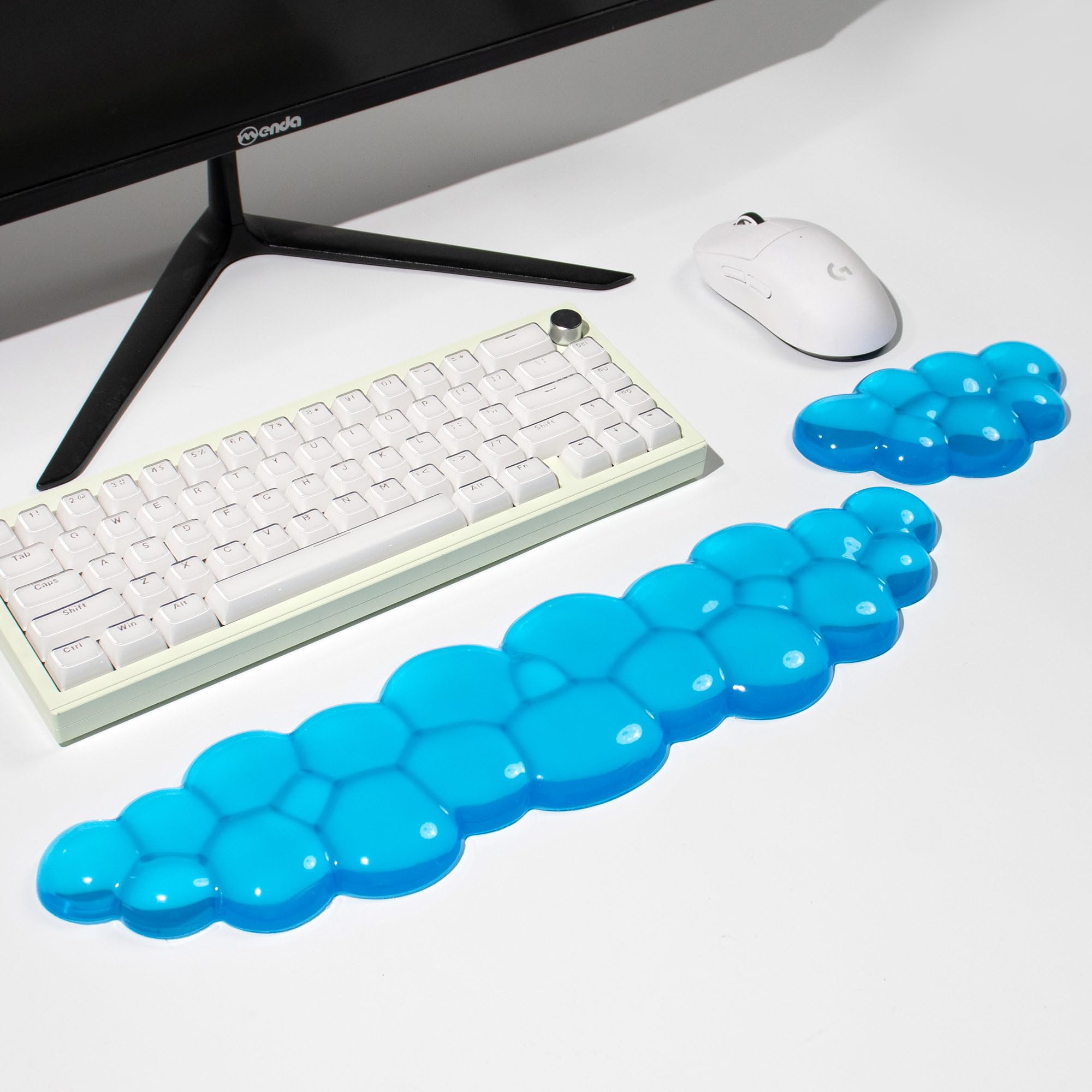 Ergonomic Cloud Silicone Gel Keyboard And Mouse Wrist Rest Set - White Clear Wrist Rest For Keyboard 60%/68%/75%, Comfort & Supp