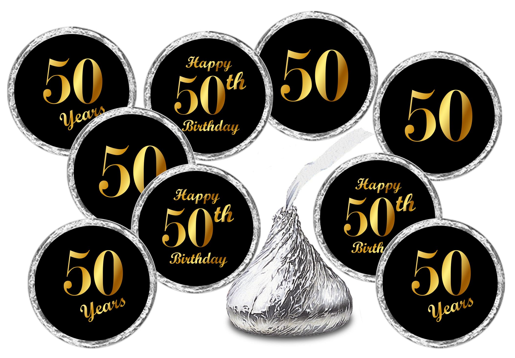 50Th Birthday Black Kisses Stickers, (Set Of 216) Chocolate Drops Labels Stickers For 50 Birthday, Party Favors Decor For Kisses