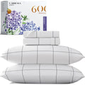 Carressa Linen Luxury Egyptian Cotton King Printed Sheet Set - 600 Thread Count Extra Long Staple 4 Pc Set, Window Pane King Pri