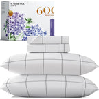 Carressa Linen Luxury Egyptian Cotton King Printed Sheet Set - 600 Thread Count Extra Long Staple 4 Pc Set, Window Pane King Pri