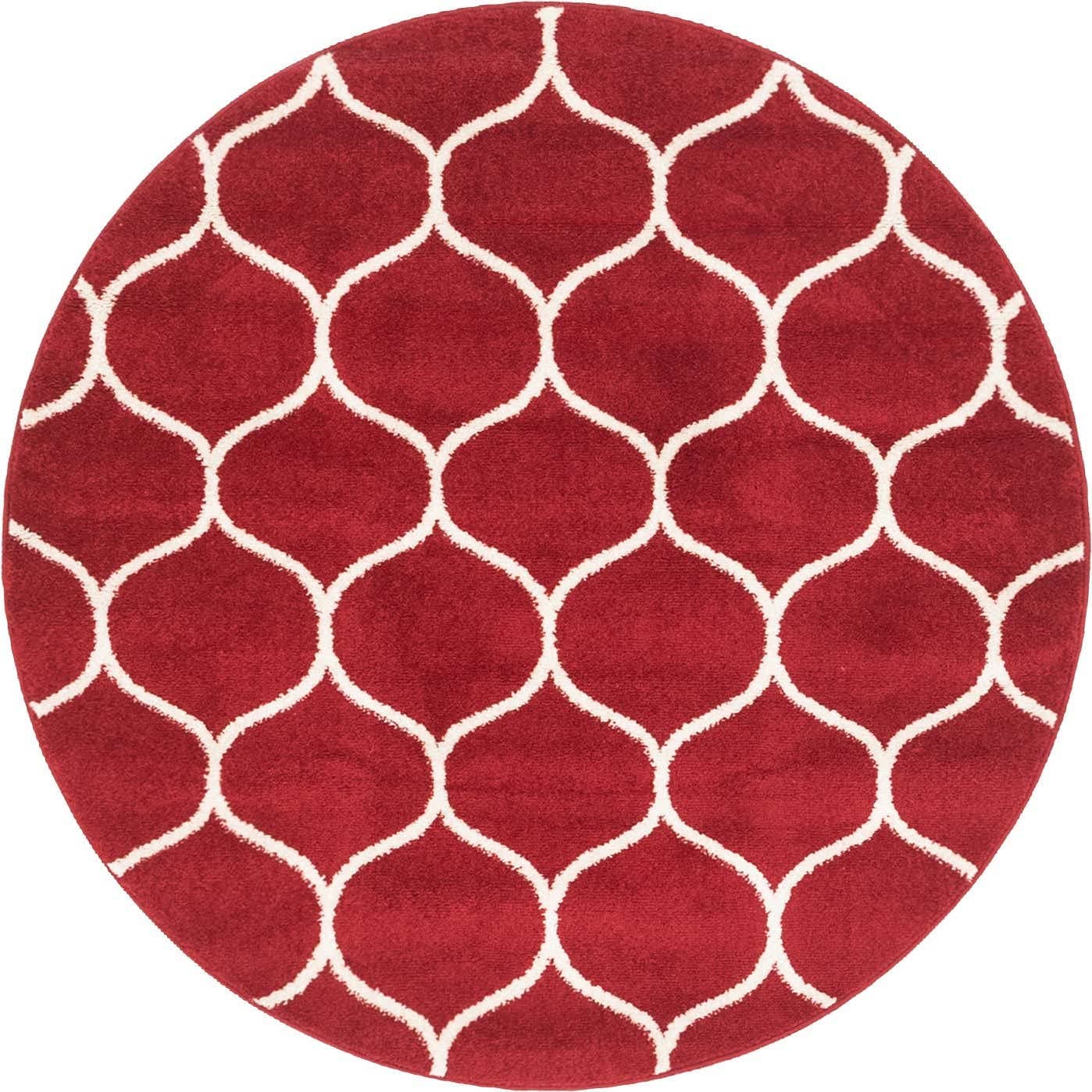 Unique Loom Trellis Frieze Collection Area Rug - Rounded (4 1 Round, Red/ Ivory)