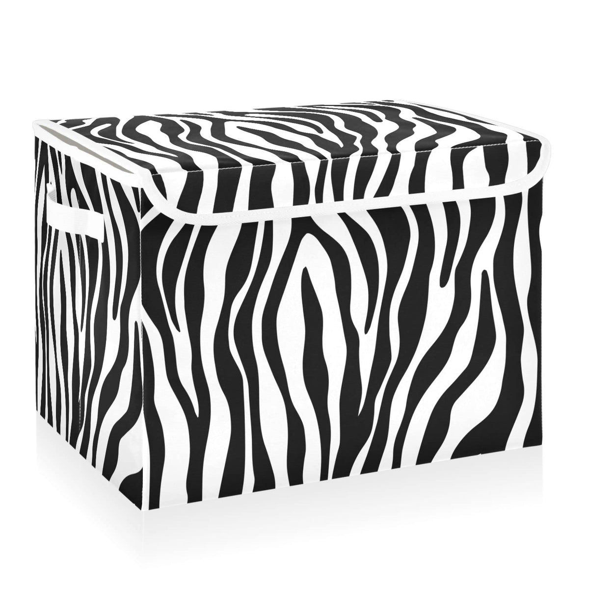 CaTaKu Large Fabric Storage Bins With Lids, Black White Zebra Print Storage Boxes With Handles for Organizing Clothes, Collapsib