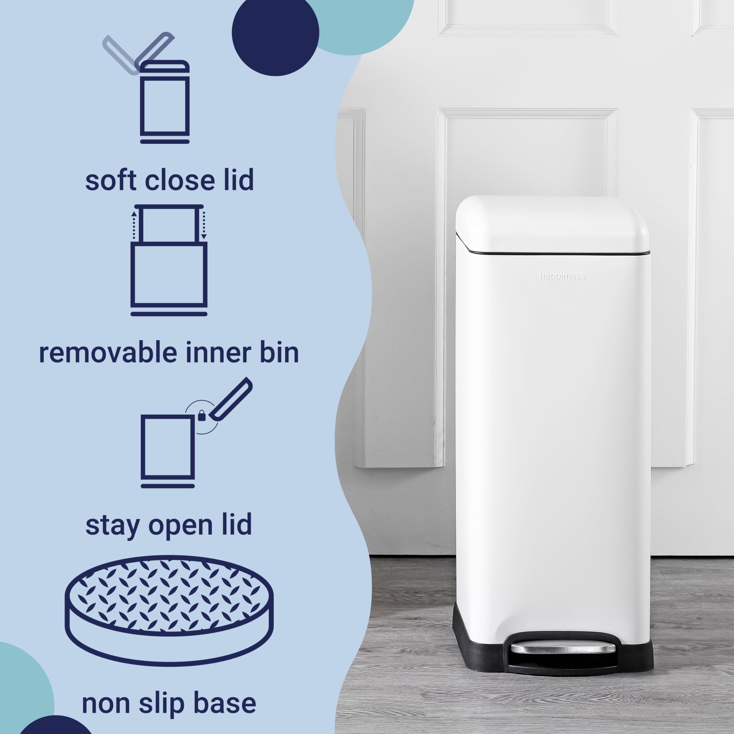 Happimess Hpm1007A Betty Retro 8-Gallon Step-Open Trash Can With Soft-Close Lid, Fingerprint Resistant, Modern, Minimalistic For