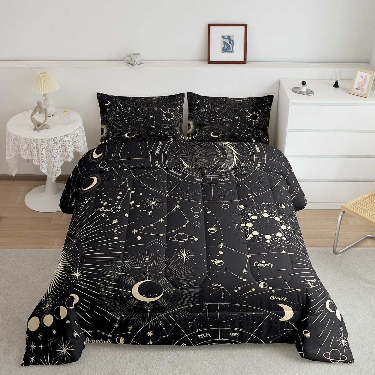 Feelyou Sun And Moon Comforter Set Boho Exotic Bedding Set Galaxy Astrology Comforter For Boys Girls Children Teens Bedroom Deco