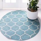 Unique Loom Trellis Frieze Collection Area Rug - Rounded (5' 1'' Round, Light Blue/ Ivory)