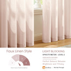 Melodieux Light Pink Semi Sheer Curtains 54 Inch Length For Bedroom Living Room, Faux Linen Window Privacy Sheer Drapes Rod Pock