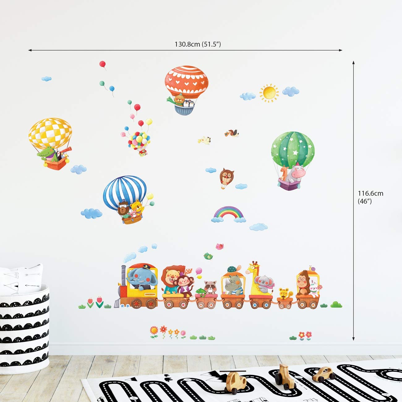 Decowall Ds-8006P8024 Animal Train And Hot Air Balloons Kids Wall Stickers Wall Decals Peel And Stick Removable Wall Stickers Fo
