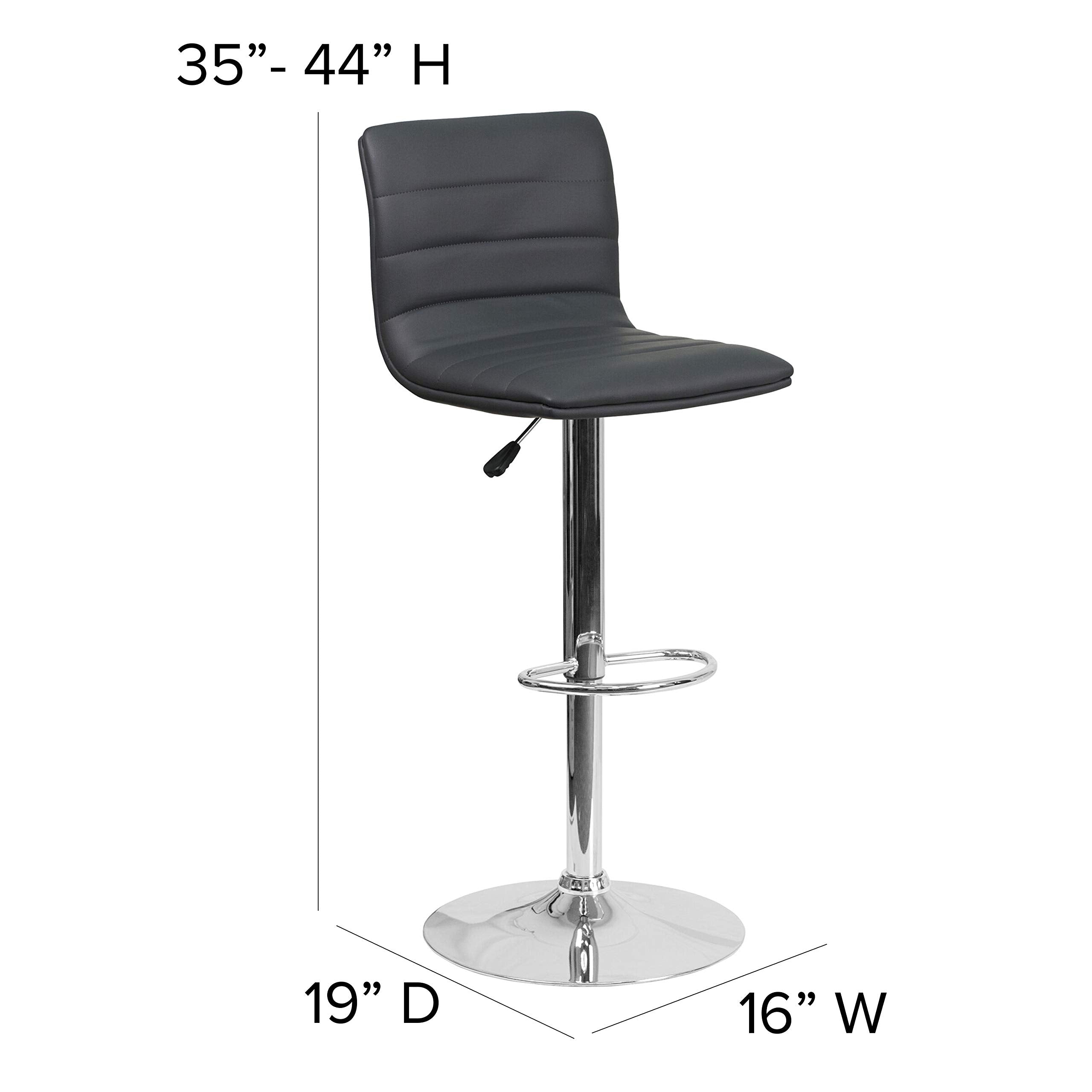 Flash Furniture Vincent Modern Adjustable Height Barstool with Footrest, Padded Mid-Back, Upholstered Vinyl Bar or Counter Height Stool, Gray/Chrome