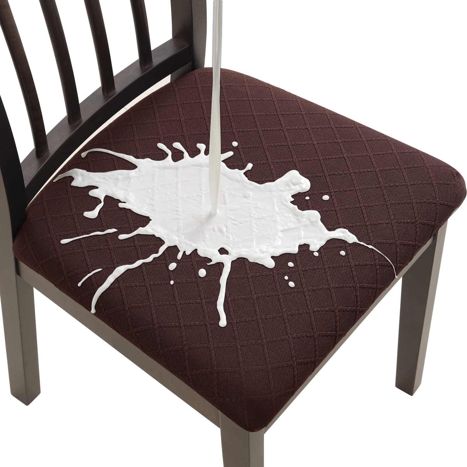 Fuloon Waterproof Dining Chair Covers Set Of 6, Stretch Jacquard Chair Seat Covers Washable Dining Room Chair Cover Seat Slipcover Removable Kitchen Chair Covers (6, Waterproof-Chocolate)