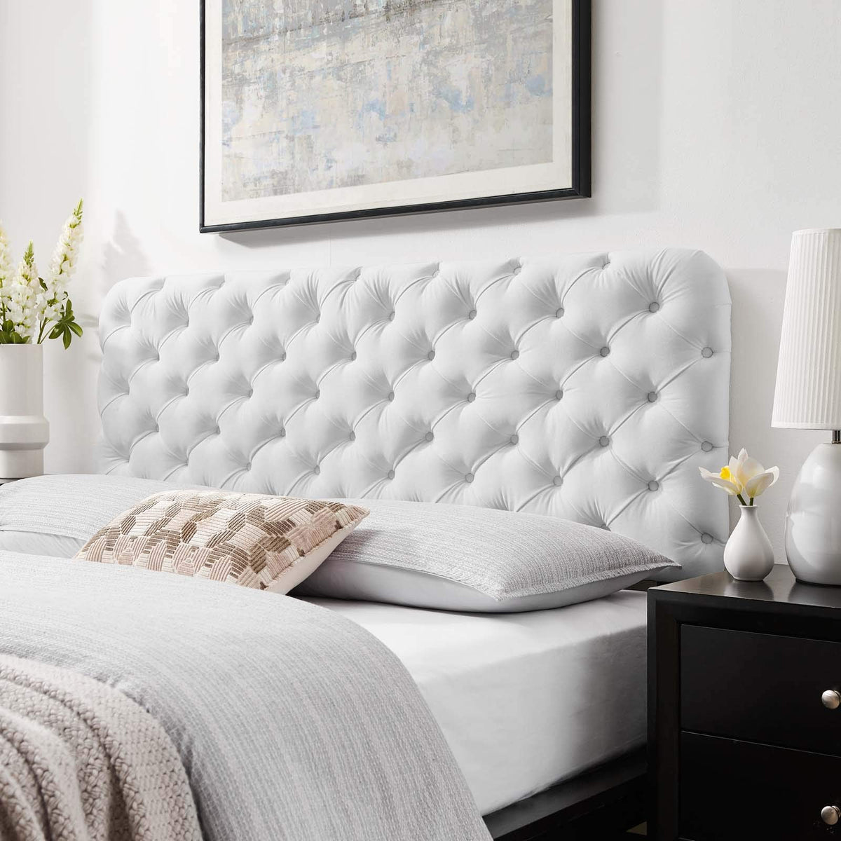 Modway Lizzy Tufted Performance Velvet California Headboard In White, King/Ca King