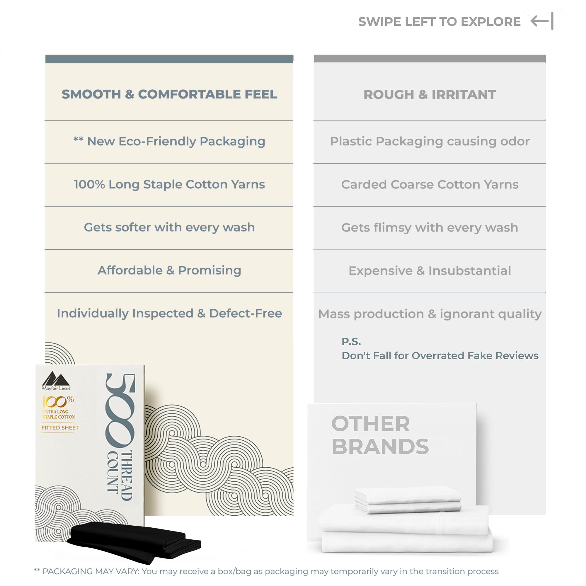 Mayfair Linen 100% Cotton Full Size Fitted Sheet Only - 500 Thread Count 16'' Deep Pocket Full Size Fitted Sheet, Soft Cooling D