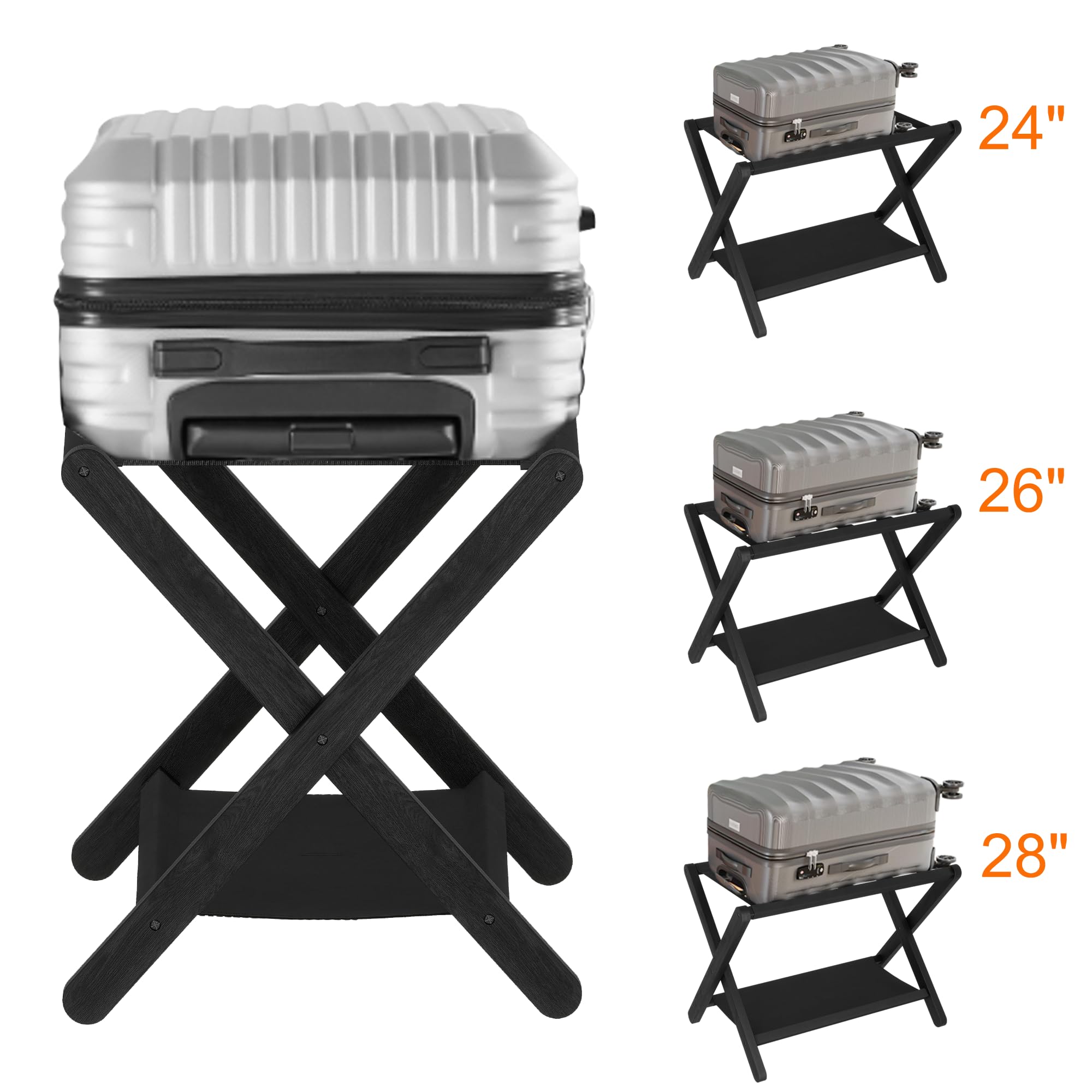 Heybly Luggage Rack, Folding Suitcase Stand With Storage Shelf, Heavy-Duty Luggage Holder For Guest Room Bedroom Hotel, Holds Up