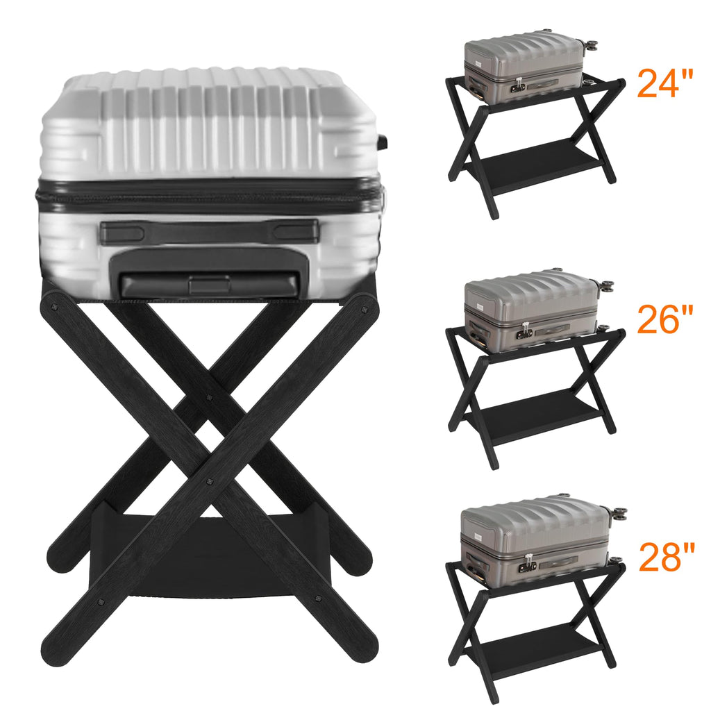 Heybly Luggage Rack, Folding Suitcase Stand With Storage Shelf, Heavy-Duty Luggage Holder For Guest Room Bedroom Hotel, Holds Up