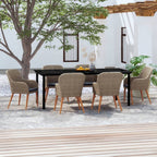 vidaXL Patio Dining Set, 9-Piece Outdoor Furniture Set with Comfortable Cushions, Brown PE Rattan and Solid Acacia Wood Construction, Easy-to-Clean Glass Tabletop ?Ideal for Garden and Patio