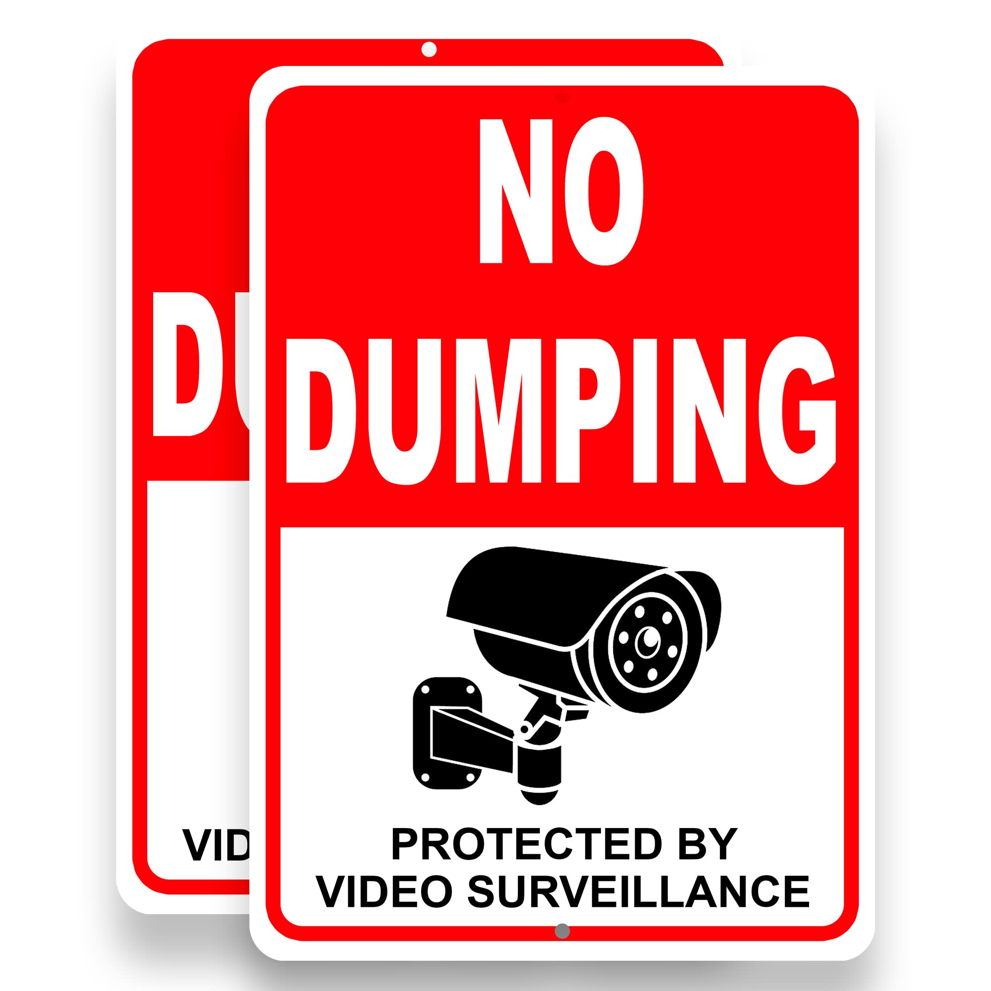 2 Pc No Dumping Signs - 10 X 7 Aluminum No Garbage Sign - Video Surveillance Sign - No Dumping Signs Private Property - No Litte