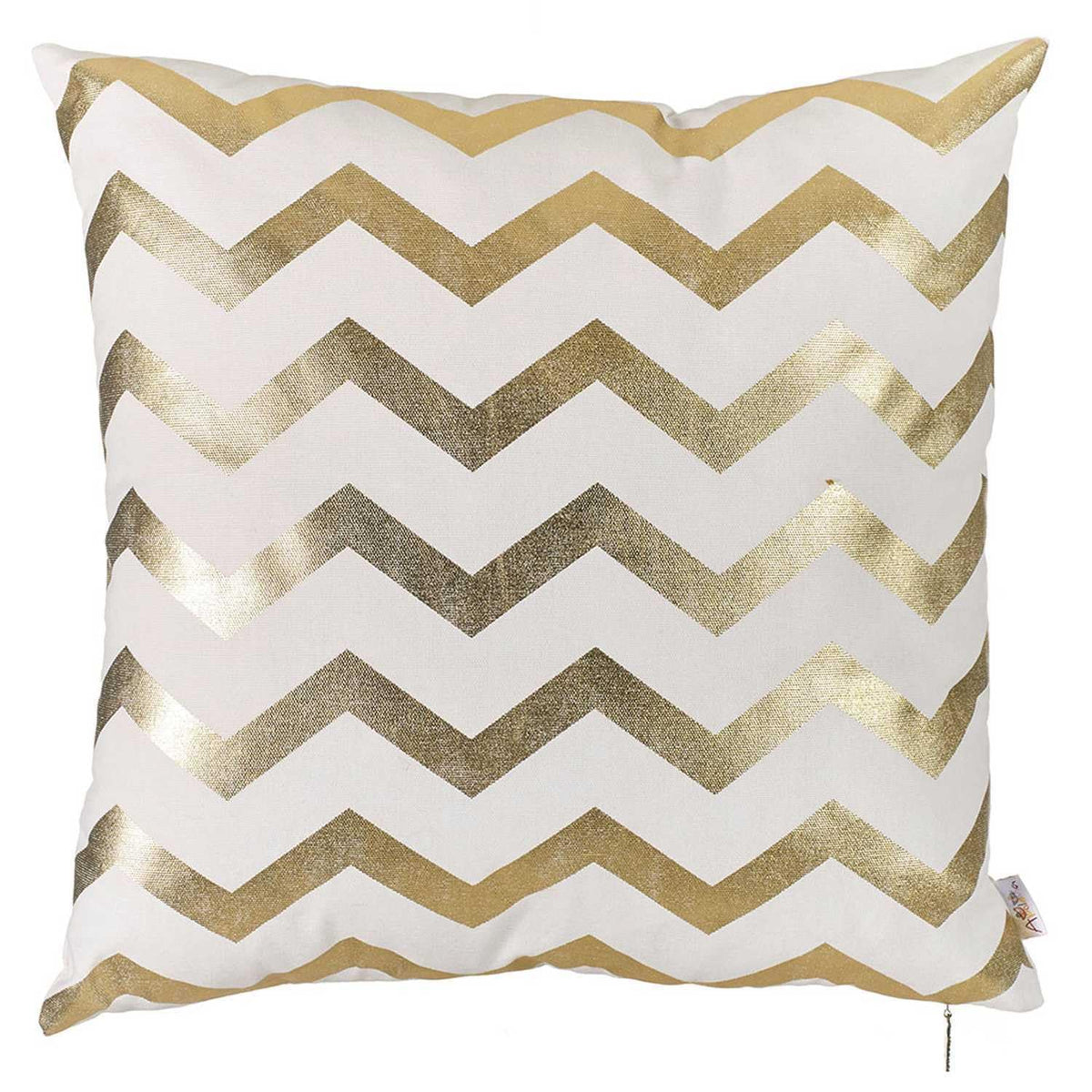 HomeRoots Multi Polyester 18'x 18' Happy Square Zigzag Printed Decorative Throw Pillow Cover Pillowcase