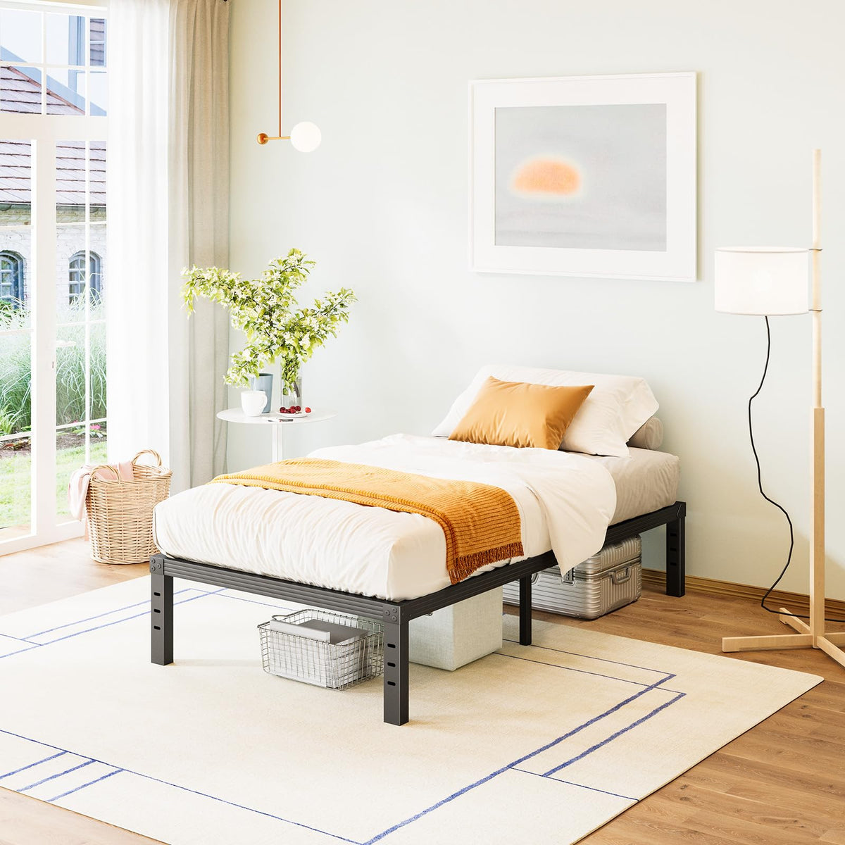 Fschos Bed-Frame-Full, 14 Inch Metal Platform Full-Size-Bed-Frame No Box Spring Needed, Heavy Duty Full Size Bed Frame Easy Assembly, Noise Free, Black