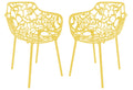 LeisureMod Devon Modern Aluminum Dining Armchair Set of 2, Yellow, Stackable Patio Dining Armchair for Indoor-Outdoor Use
