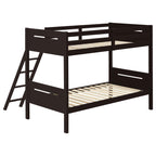 Coaster Home Furnishings Littleton Transitional Wood Twin Over Twin Size Bunk Bed Frame with Ladder and Guardrails Fully Slatted Mattress Ready Foundation Espresso 405051BRN