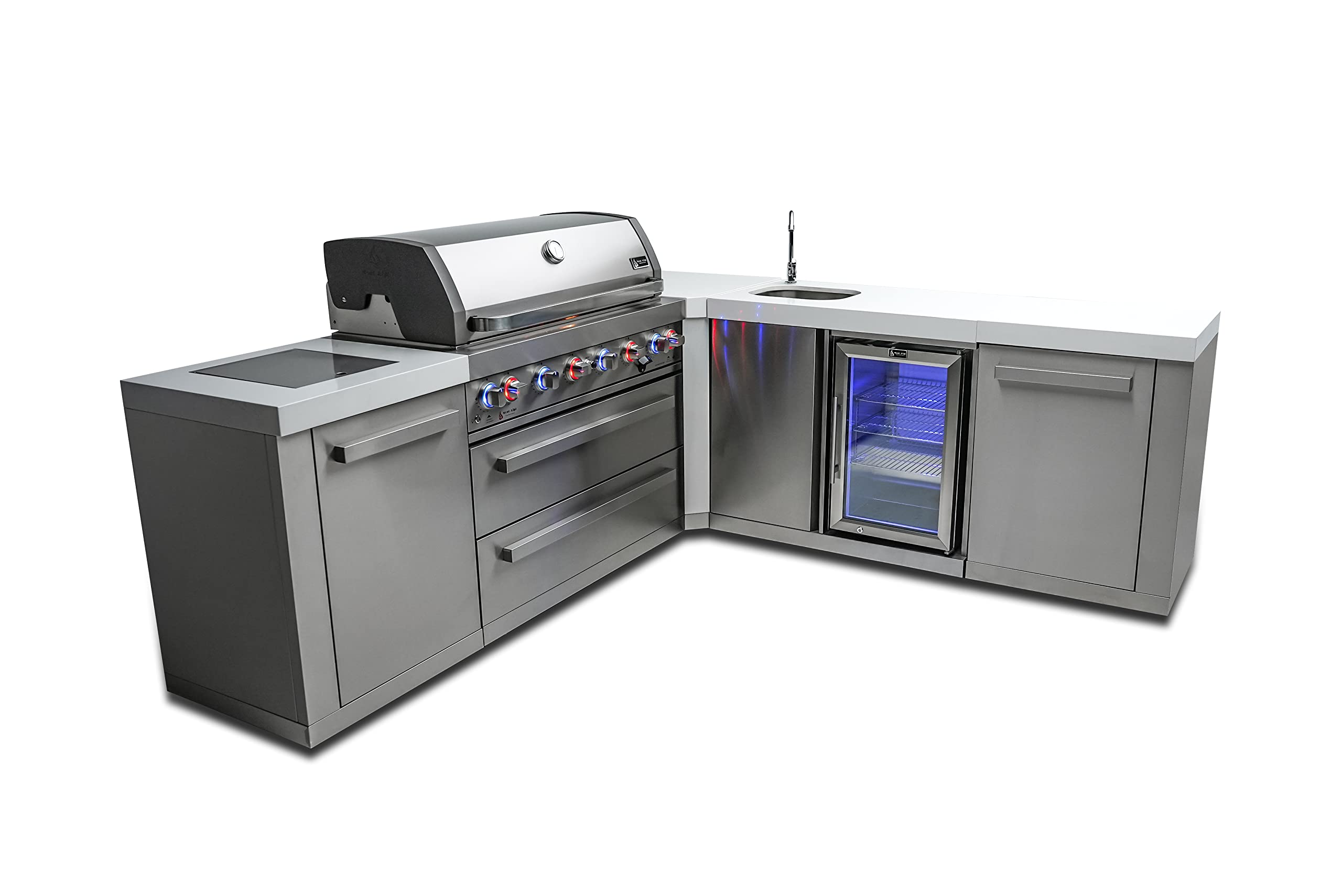 Mont Alpi Mai805-90Bev 44-Inch 6-Burner 115000 Btu 90 Degree Corner Stainless Steel Gas Outdoor Kitchen Bar Barbecue Island Gril