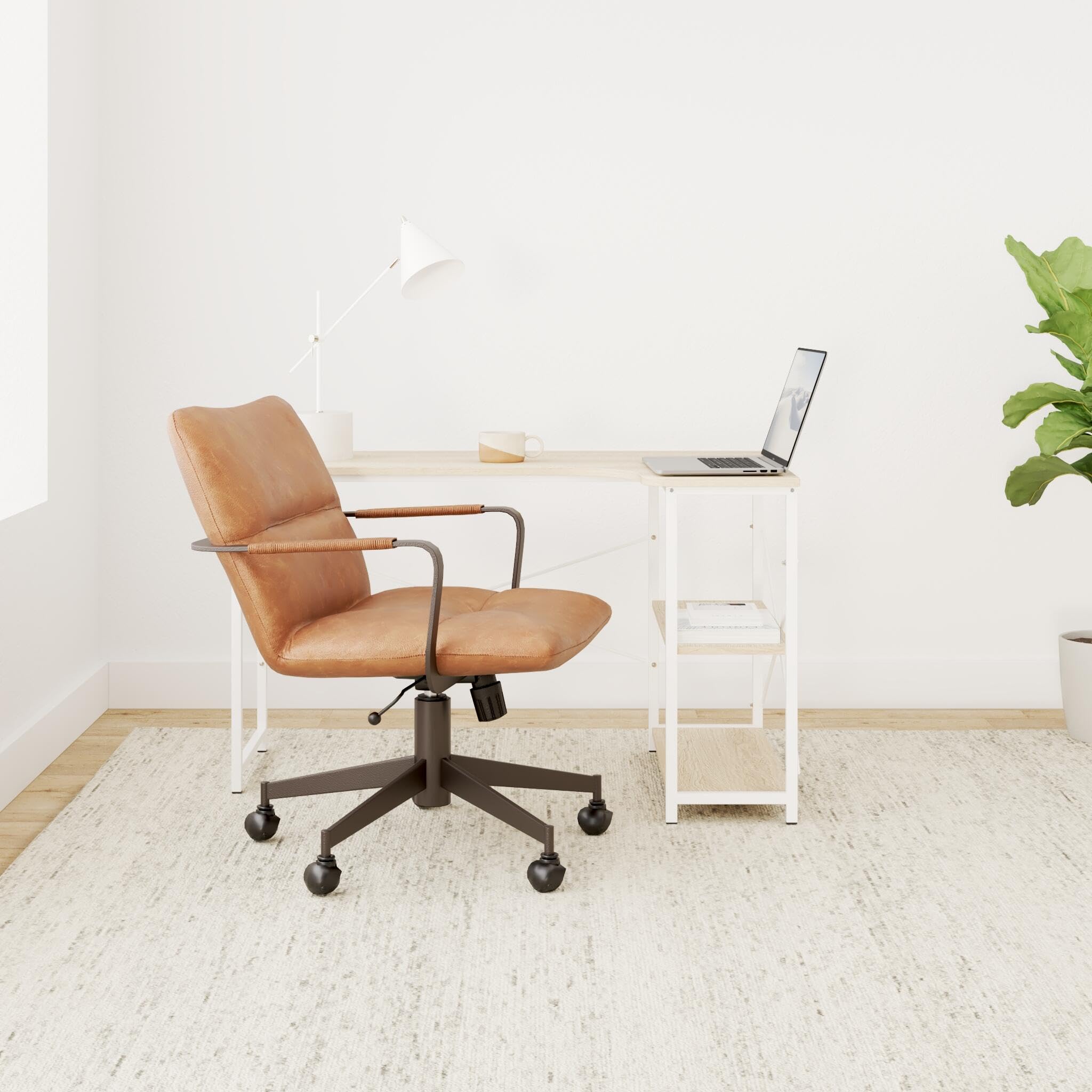 vidaXL Modern Computer Desk, Large Office Desk with Two Shelves, Sturdy Writing Desk with Powder-Coated Metal Legs, Industrial Style Workspace Solution, White & Oak