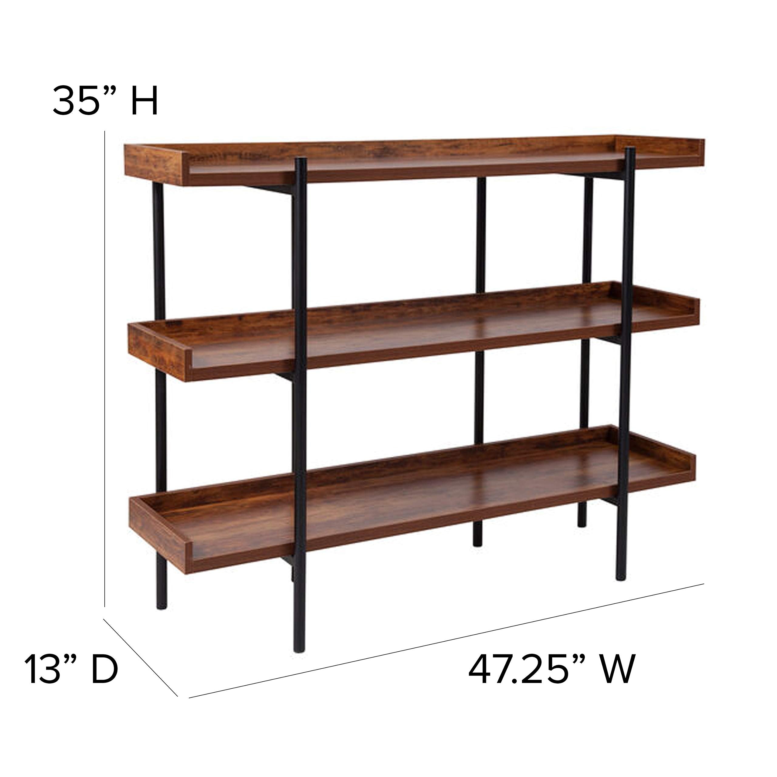 Flash Furniture Mayfair 3 Shelf 35&quot;H Storage Display Unit Bookcase with Black Metal Frame in Rustic Wood Grain Finish