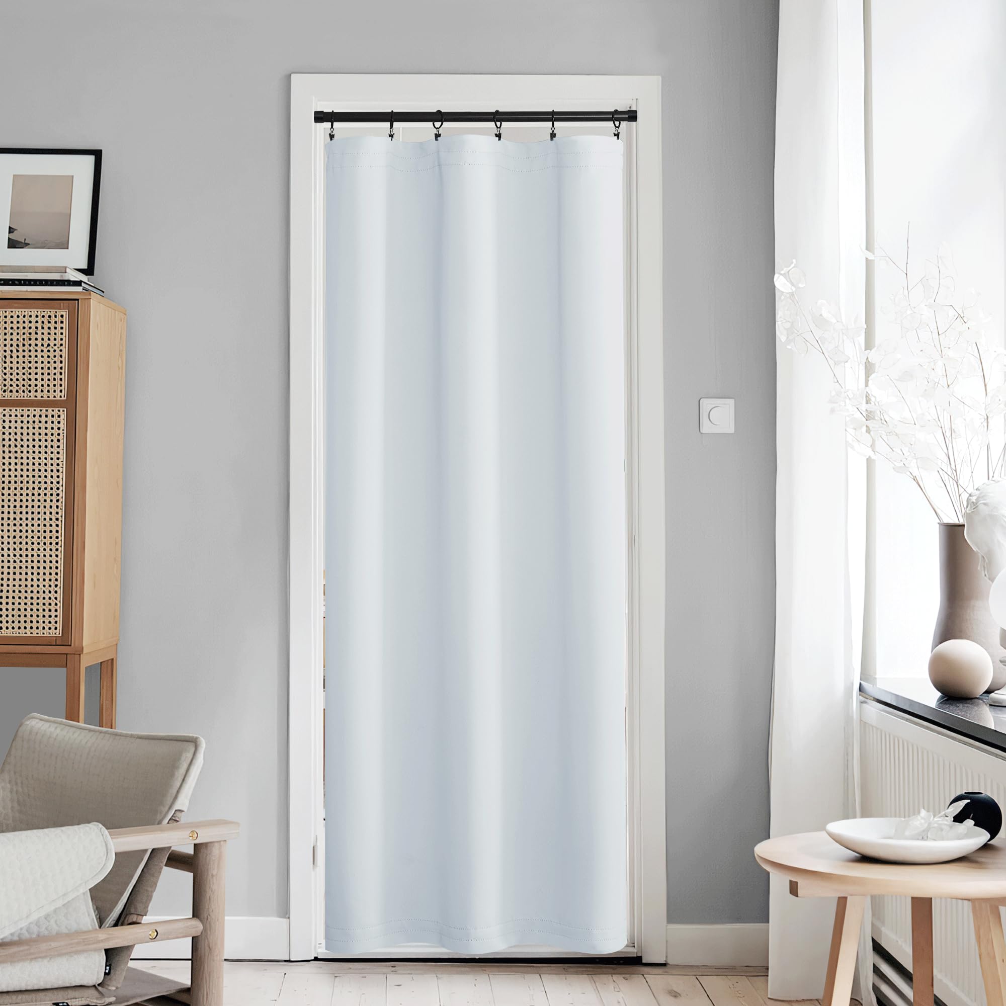 Nicetown Doorway Curtains, Closet Door Window For Bedroom, Thermal Insulated Noise Reducing Room Darkening French Door Curtains For Glass Door Office, 42' Wide X 80' Long, 1 Panel, Greyish White