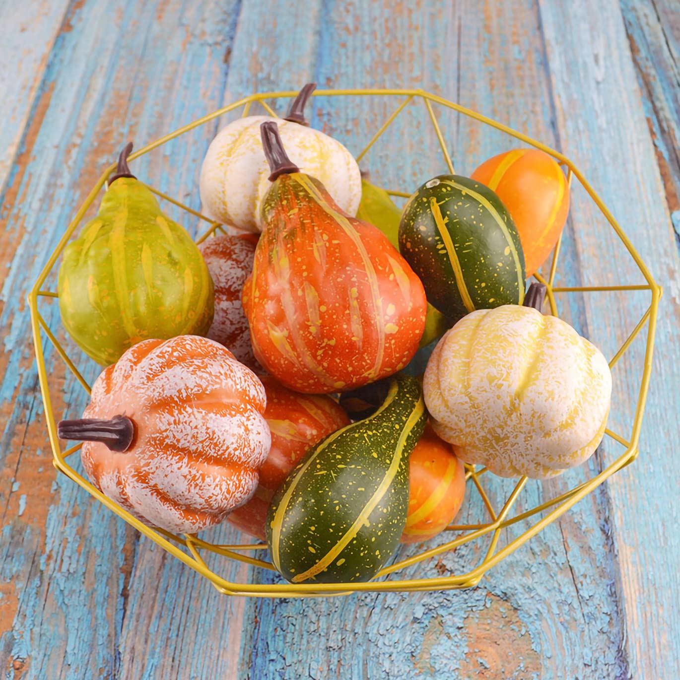 Jedfore 12Pcs Lifelike Simulation Realistic Mixture Of Artificial Pumpkins Fake Vegetable Fruit For Home Decoration