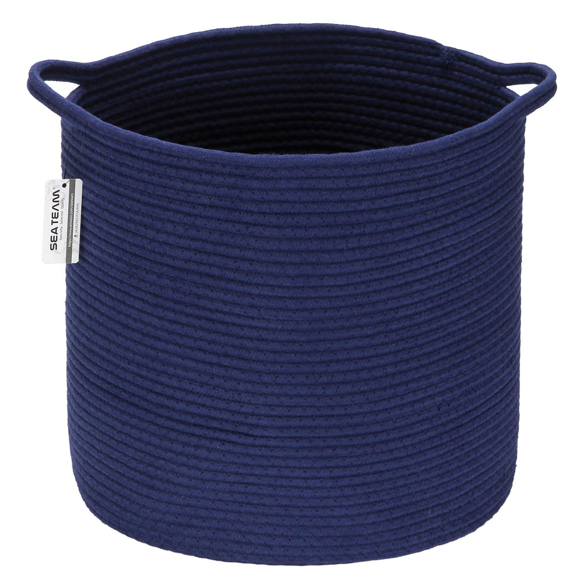 Sea Team Woven Cotton Rope Laundry Basket, 14 x 14 Inches, Navy
