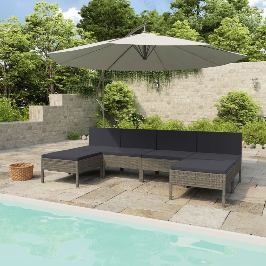 vidaXL Patio Sofa Set - Sectional Outdoor Furniture - 6 Piece Modular Poly Rattan Lounge Set - Gray/Anthracite Cushions - PE Rattan and Powder-Coated Steel - Weather Resistant - 22.4"x27.1"x26.3" ...