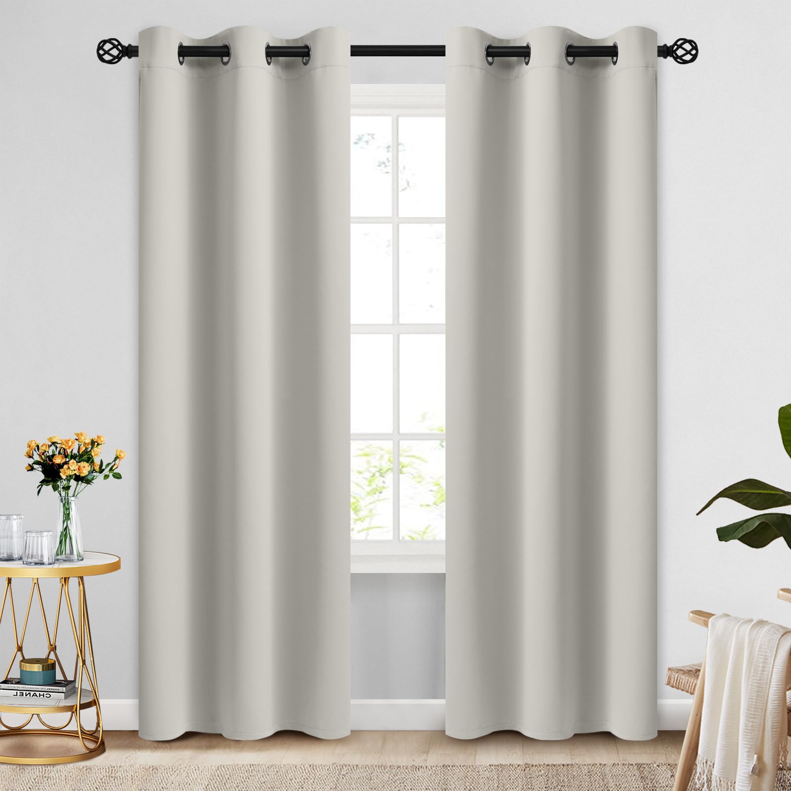 Cosviya Blackout Curtains & Drapes Room Darkening Cream Beige Curtains 84 Inch Length 2 Panels,Grommet Polyester Light Blocking