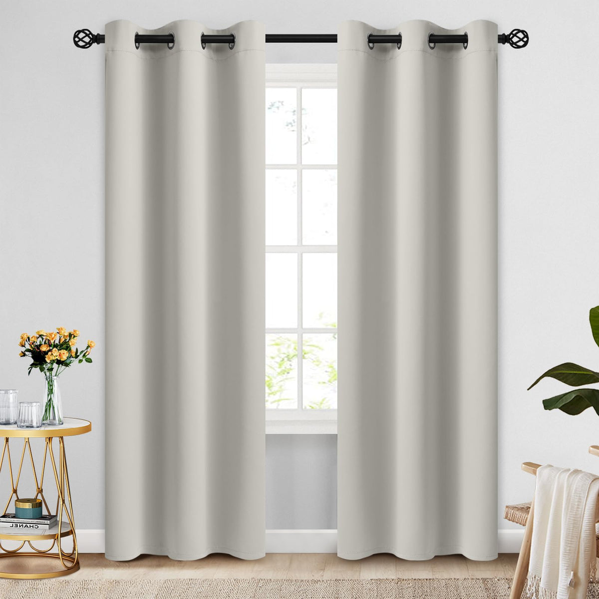 Cosviya Blackout Curtains & Drapes Room Darkening Cream Beige Curtains 84 Inch Length 2 Panels,Grommet Polyester Light Blocking