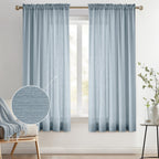 Melodieux Dusty Blue Semi Sheer Curtains 63 Inches Long for Living Room, Linen Texture Bedroom Privacy Window Sheer Drapes Rod P