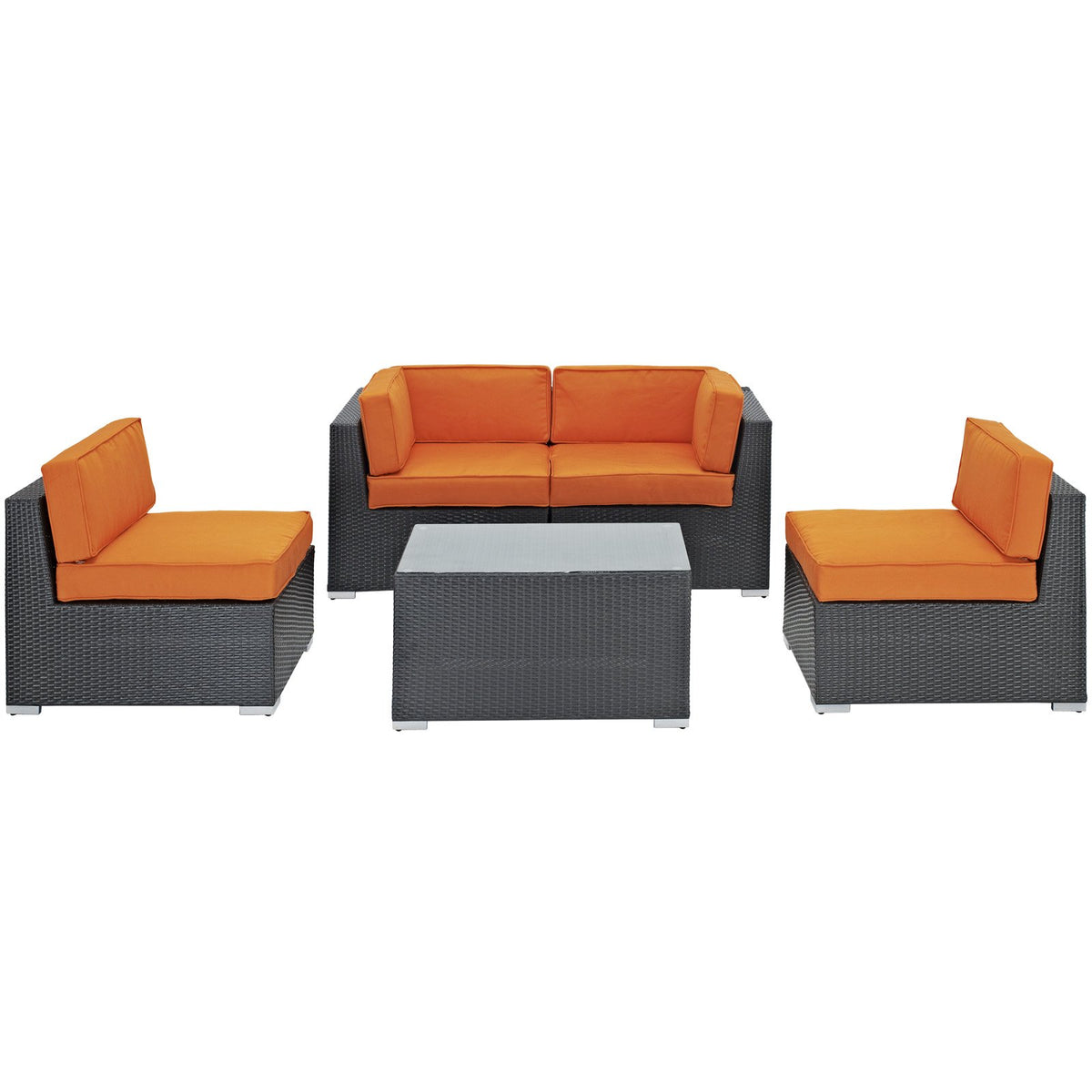 Lexmod Camfora 5 Piece Outdoor Patio Sectional Set In Espresso Orange