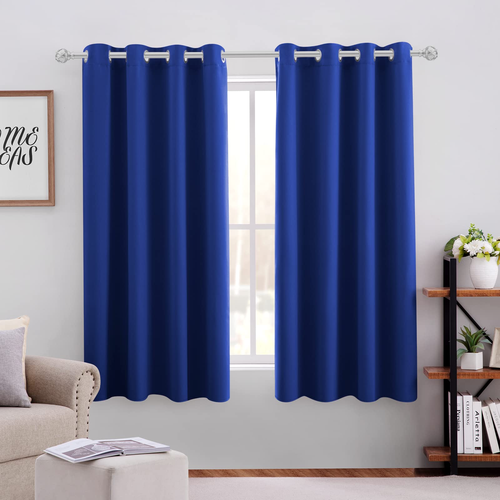 Homeideas Royal Blue Blackout Curtains 52 X 63 Inch Bedroom Curtains Set Of 2 Panels Room Darkening Curtains/Drapes, Thermal Gro