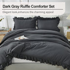 Andency Dark Gray Twin Size Comforter, 2 Pieces Kids All Season Ruffle Bed Comforter Set, Boho Lightweight Solid Farmhouse Shabby Chic Bedding Comforters & Sets (66X90Inch Comforter)