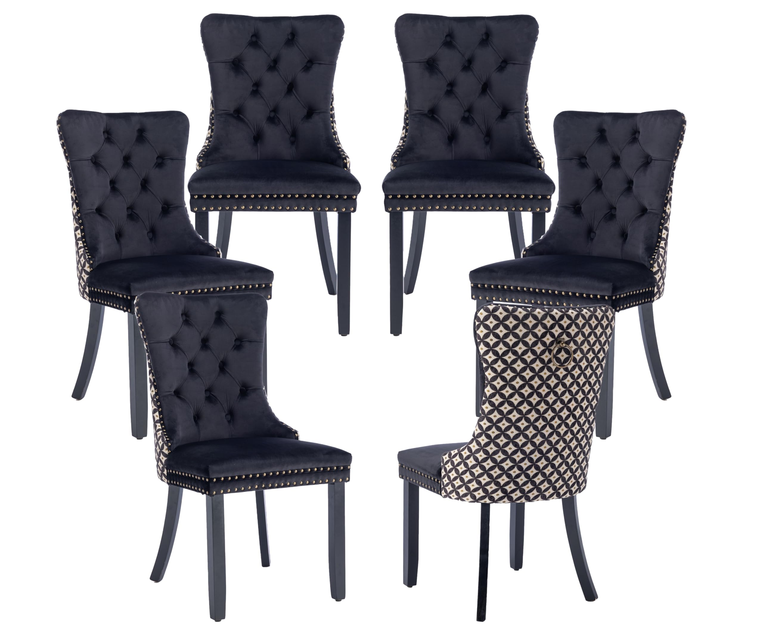 Lktart Tufted Dining Chairs Set Of 6, Velvet Dining Room Chair With Nailhead Ring Pull Trim, Upholstered Dining Chair With Solid