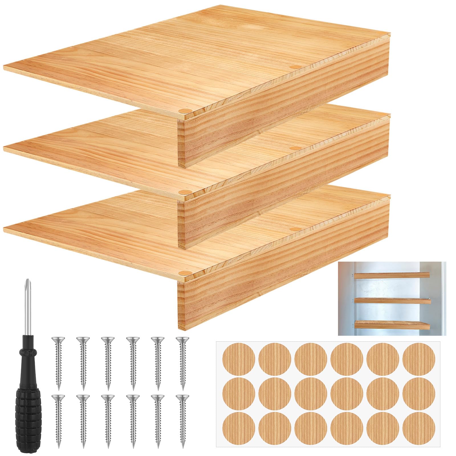 Hoolerry 3 Sets Wooden Wire Rack Covers For Removable Closet With 18 Wood Grain Stickers Wire Shelf Cover For Pantry Bathroom Ki