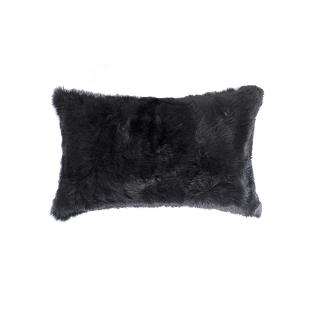 HomeRoots Decor 5-inch x 12-inch x 20-inch 100% Natural Rabbit Fur Black Pillow