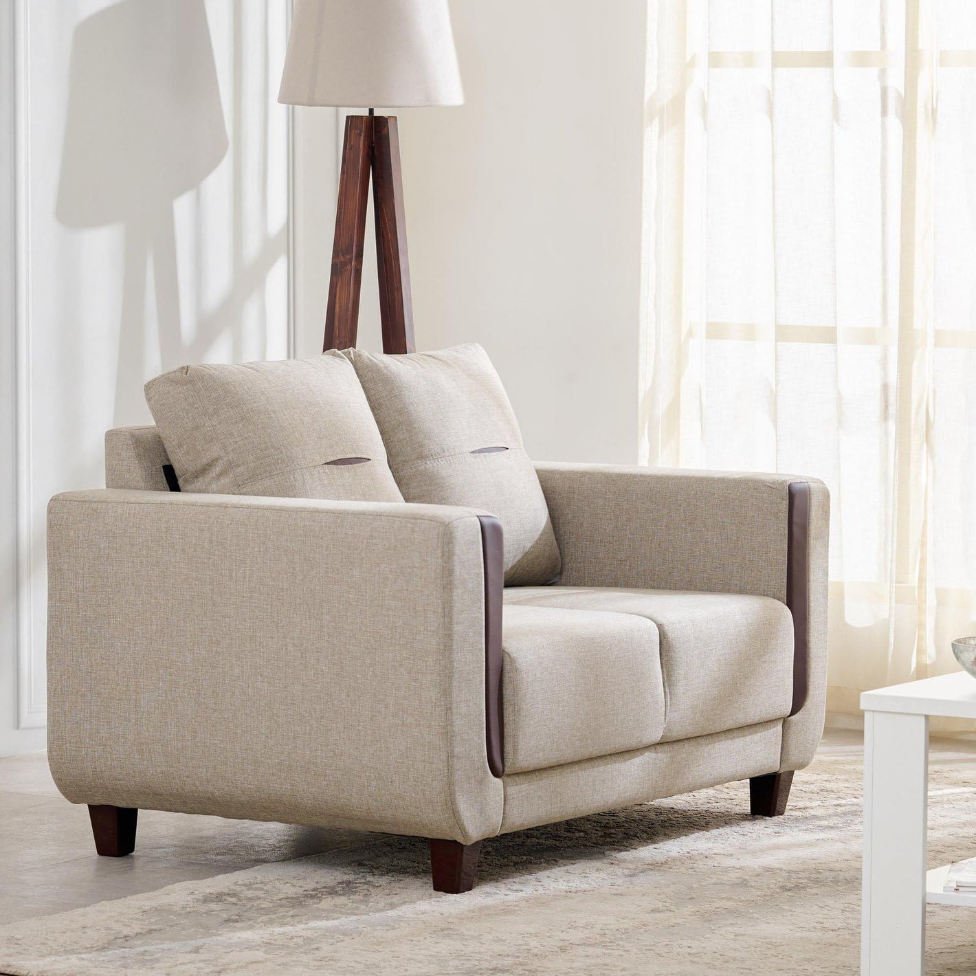 Home Centre 2 Seater Berry Fabric Sofa|Fabric Sofa For Living Room|(Beige)|2 Year Warranty