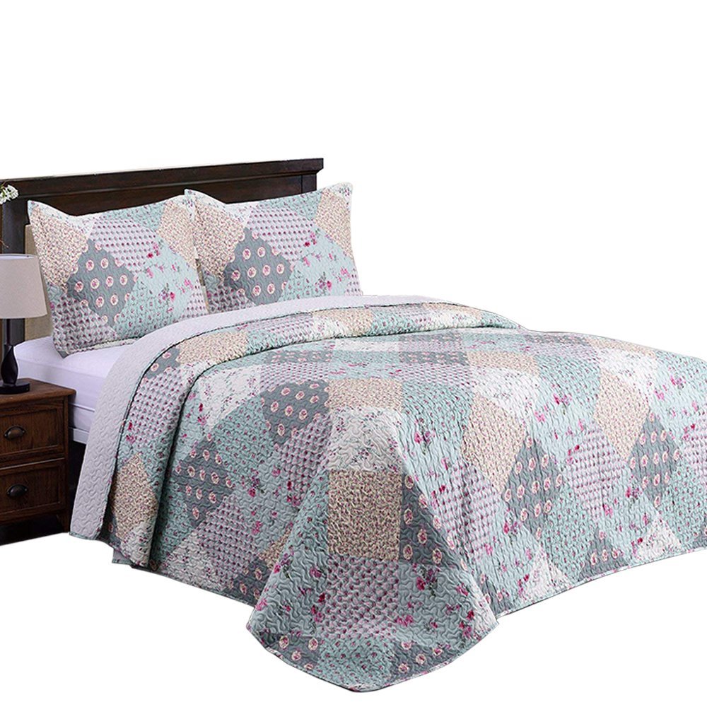 Jml Quilt Set - Queen Size Quilt Sets With Shams - 3 Pieces - All Season Lightweight Soft Printed Pattern Bedding Bedspread Cove