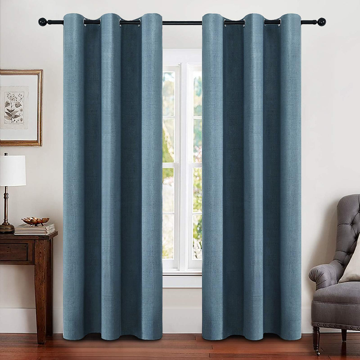 Miulee Linen Blackout Curtains And Drapes 100% Room Darken Thermal Insulated Grommet Window Panels With Coating 2 Pcs W 42 X L 8