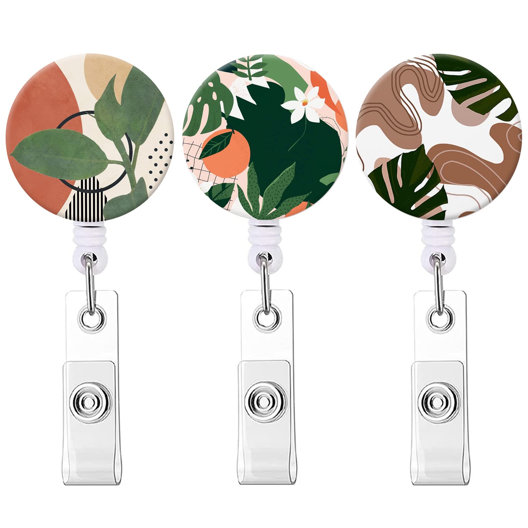 Badge Reel Retractable Nurse Badge Holder Cute Name Decorative Badge Reels With Clip On Id Card Holders (3 Pack Modern Abstract