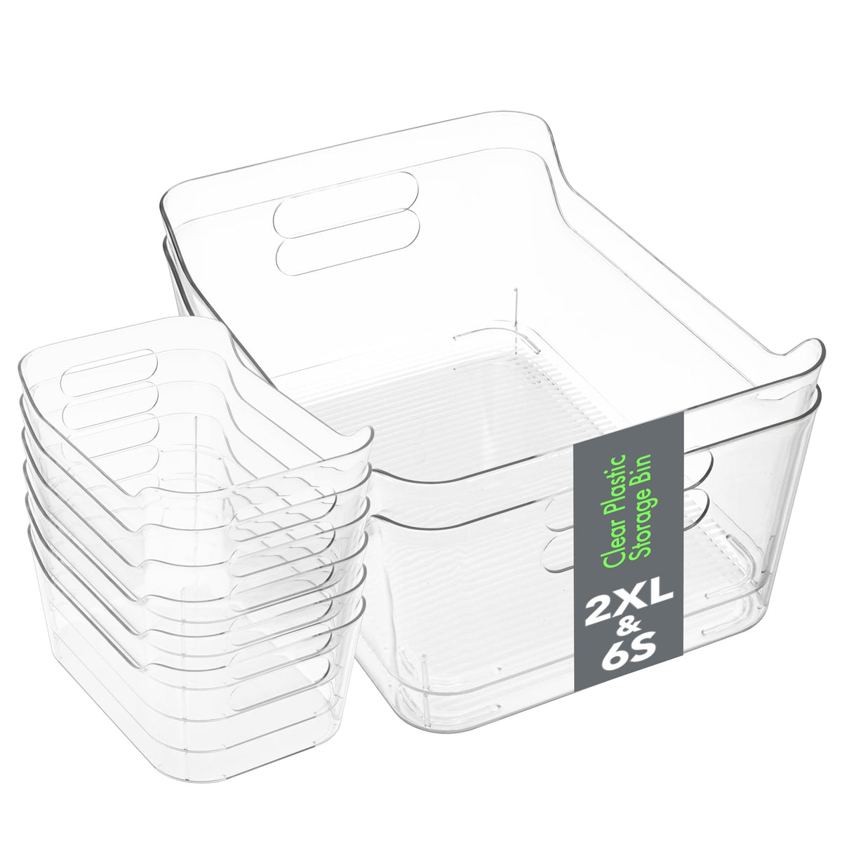 Tiawudi Set of 8 Clear Plastic Storage Bins, 2 Extra Large and 6 Small Storage Containers for Pantry Organization, MultiUse Org