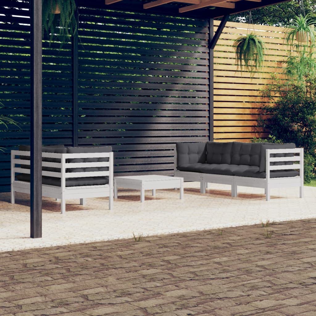 vidaXL Solid Pinewood Patio Lounge Set 6 Piece with Anthracite Cushions Garden Outdoor Lawn Yard Terrace Balcony Wooden Seat Seating Furniture