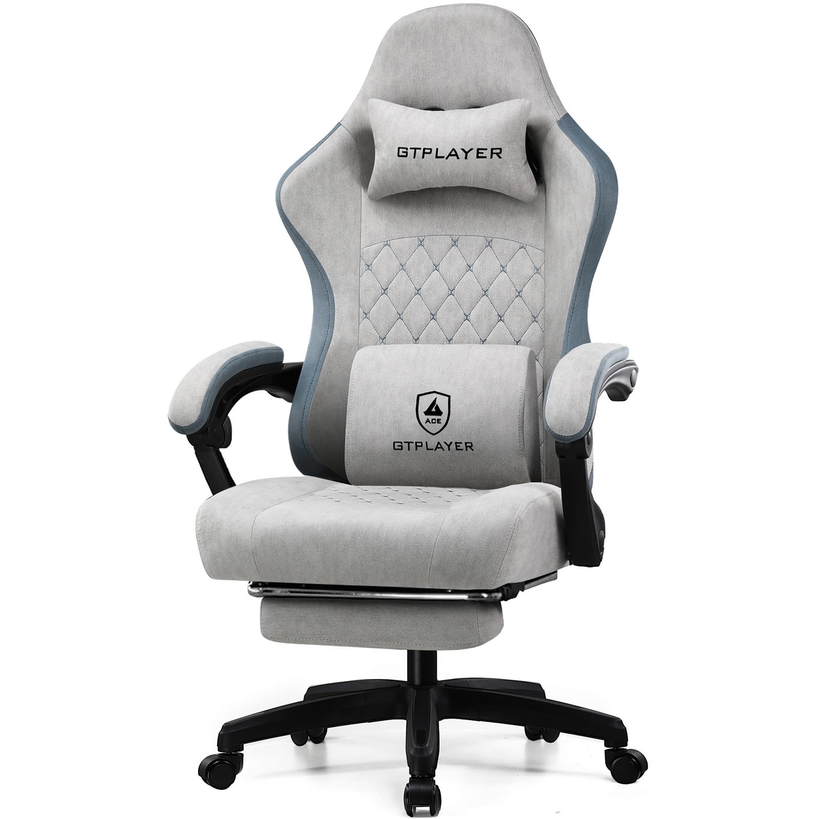 Gtplayer Gaming Chair, Computer Chair With Pocket Spring Cushion, Linkage Armrests And Footrest, High Back Ergonomic Computer Chair With Lumbar Support Task Chair With Footrest (Grey), Lr002-Gm