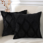Decoruhome Throw Pillow Covers 24X24 Inch Set Of 2, Soft Plush Faux Fur Wool Black Couch Pillow Covers, Decorative Pillow Cases For Bed Sofa Living Room Home Decor