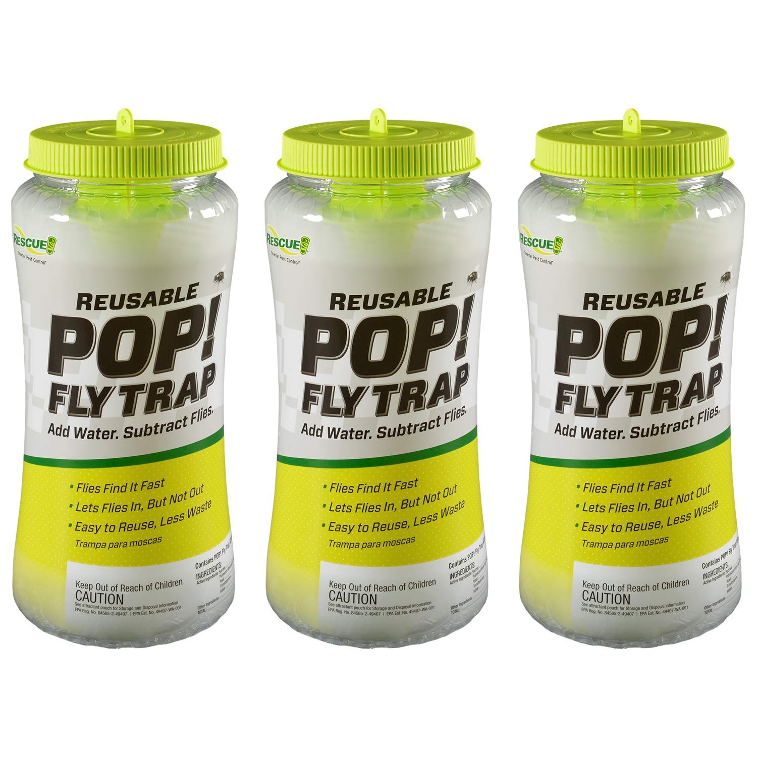 Rescue! Pop! Fly Trap - Large Reusable Fly Trap For Outdoor Use - 3 Pack